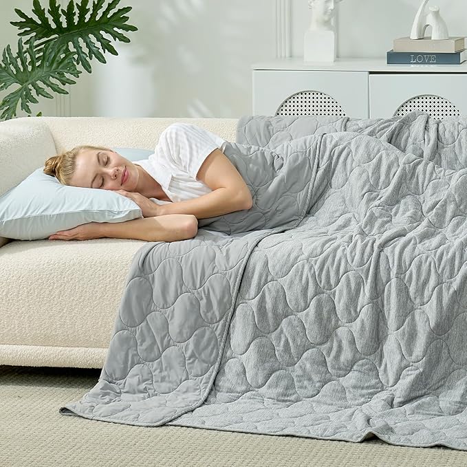 Cozy Bliss Cooling Dual-Sided Blanket for Hot Sleepers, Q-Max>0.46 Lightweight Soft Breathable Bed Blanket, Double Side Cooling Throw for Night Sweats (Silver Grey, 60"x80")