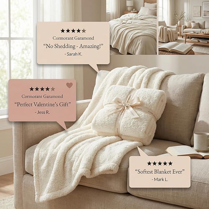 Unboxme Sweet Dreams Cloud Blanket – Luxury Soft Fluffy Fleece Throw Blanket – No Shedding, Plush Cozy Warm – Ivory