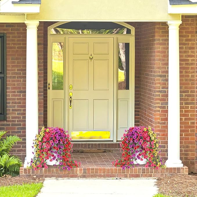 Artificial Flowers for Outdoors Spring Decor, 6 Bundles UV Resistant Realistic Fuax Silk Hanging Flowers, Fake Plants for Planter Indoor Outside Garden Porch Patio Balcony Yard Farmhouse