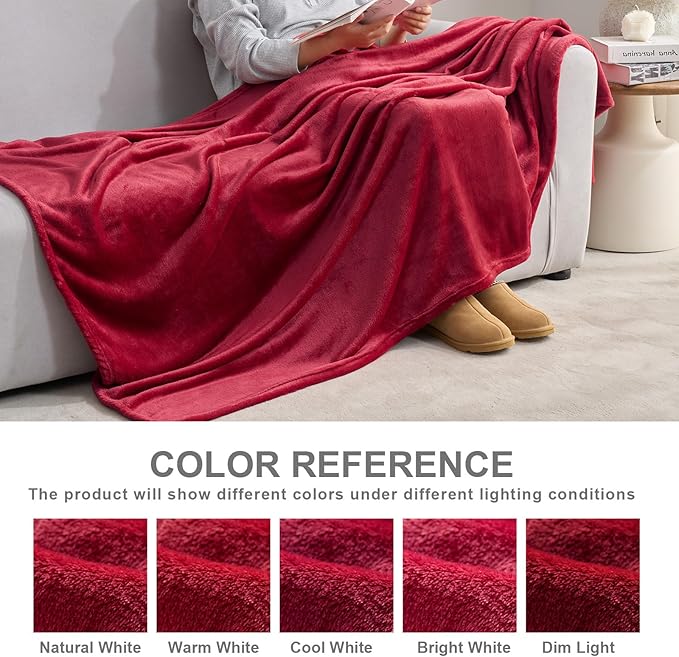 Hansleep Fleece Red Throw Blanket, Super Soft Flannel Fuzzy Plush Cozy Blanket for All Seasons, Red, Throw 50x60 Inches