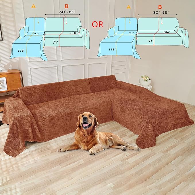 HANDONTIME Brunt Orange Couch Covers for 3 Cushion Couch Sofa Washable Corduroy Jacquard Sofa Slipcovers Caramel Couch Cover for Kids Soft Chenille Sofa Covers Couch Cover Blanket Thick, 91" X150"