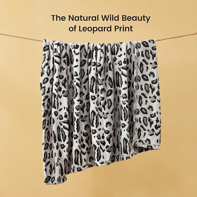 Cozy Bliss Leopard Print Fuzzy Throw Blanket for Bed & Couch, Thick Soft Warm Fleece Blankets for Room Decor, for Girls Kids Women Men, Snow Leopard, Grey 60"*80"