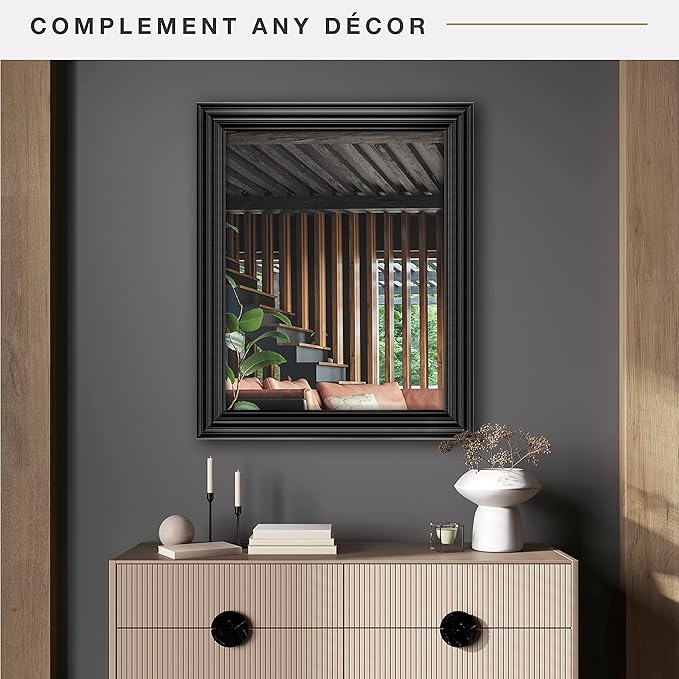MCS 28x34 Large Wall Mirror, Brushed Black Frame & Beveled Detail Mirror, Vertical & Horizontal Wall Hanging Mirror for Bathroom, Bedroom & Livingroom