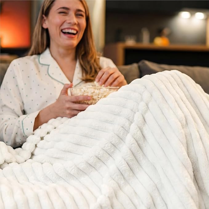 Bedsure GentleSoft White Throw Blanket for Couch - Soft Cozy Fleece Throw Blankets for Women Girls, Mothers Graduation Birthday Gifts for Women Her Mom, Room Home Spring Decor, Off White, 50x60 Inches