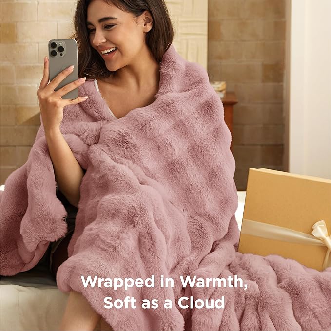 Bedsure GentleSoft Fluffy Fuzzy Dusty Rose Throw Blanket, Soft Cozy Fleece Faux Fur Blanket for Couch, Mauve Dusty Pink Room Decor Minky Velvet Bed Cover, Thick Warm Plush Shaggy Women Birthday Gifts