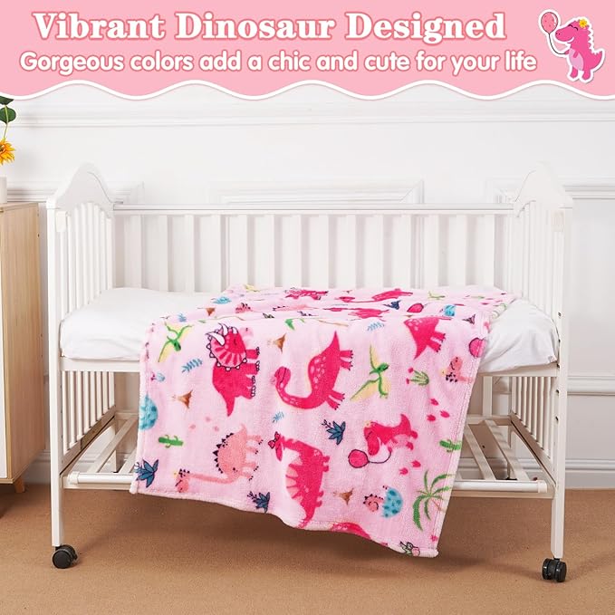 Lukeight Pink Dinosaur Toddler Blanket for Girls and Boys, Plush and Thick Girls Blanket Birthday Gifts for Toddler and Baby (Dinosaur, 30x40 Inches)