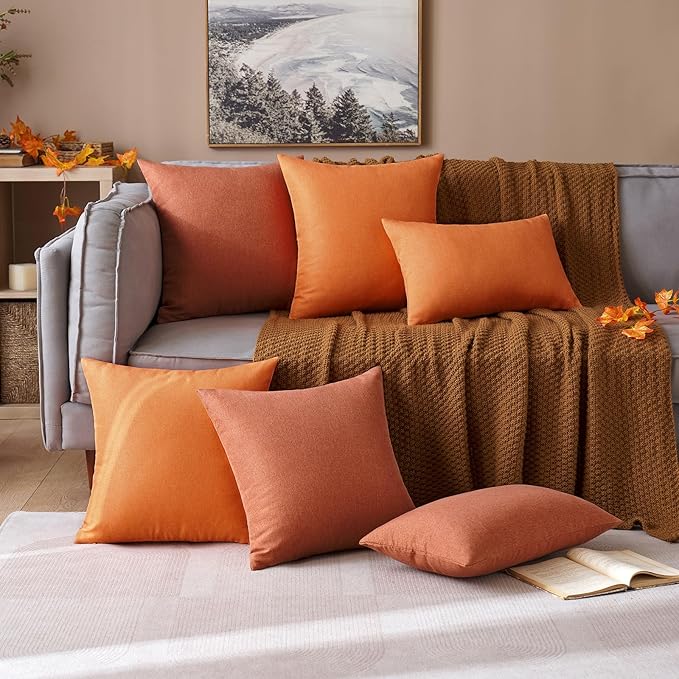 MIULEE Pack of 2 Decorative Outdoor Solid Waterproof Throw Pillow Covers Euro Sham Faux Linen Garden Farmhouse Cushion Cases for Summer Patio Tent Balcony Couch Sofa 22x22 Inch Rust