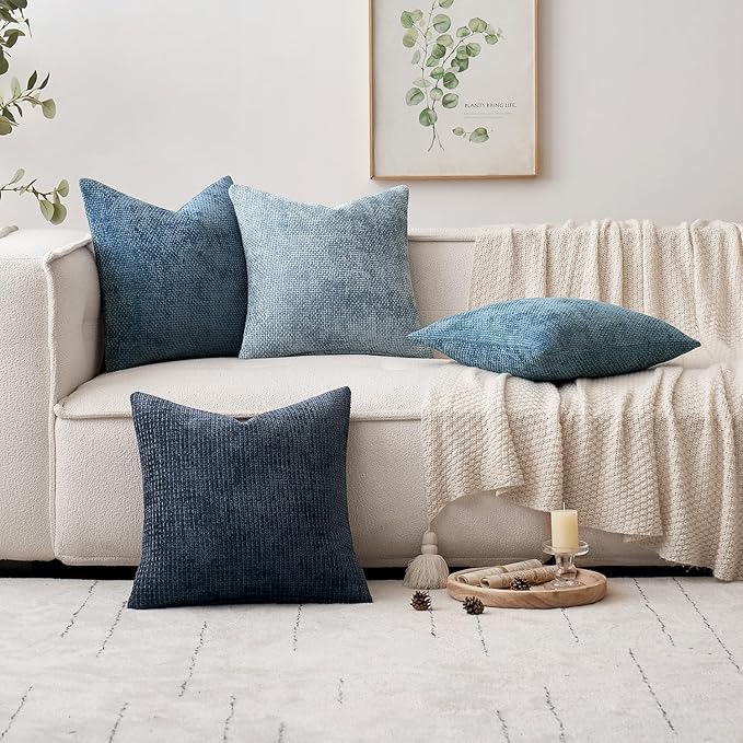 MIULEE Pack of 2 Coastal Blue Throw Pillow Covers 22x22 Inch Summer Modern Boho Accent Decorative Pillow Covers Soft Farmhouse Cushion Covers for Home Decor Couch Bed Sofa Living Room