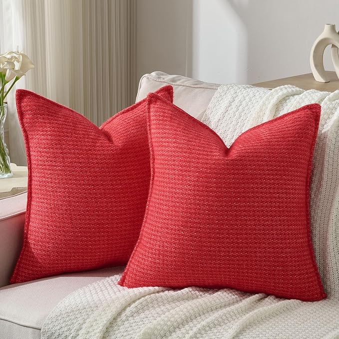 FUTEI Valentine's Day Red Decorative Throw Pillow Covers 26x26 Inch Set of 2,Soft Houndstooth Gingham Textured Euro Pillow Sham,Modern Home Decor for Couch Bed Living Room