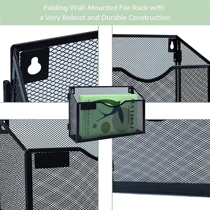 3 Packs 1 Tier A4 Mesh in Tray Hanging Wall File Holder Magazine Document Holder Mail Organiser Magazine Storage Rack,Durable Metal Mesh Filing Storage, Black