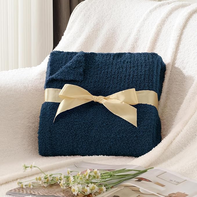JOOJA Knit Throw Blanket Super Soft Warm Blanket for Couch Lightweight Fluffy Blanket for Bed Sofa 60x80 Inches Navy Blue