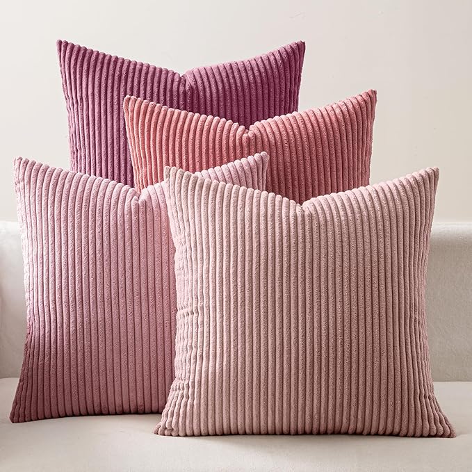 EMEMA Aesthetic Pink Decorative Throw Pillow Covers for Couch Bed Livingroom 16x16 Inch Set of 4 Cute Coquette Corduroy Boho Square Pillow Case,Western Modern Cushion Covers Home Spring Decor