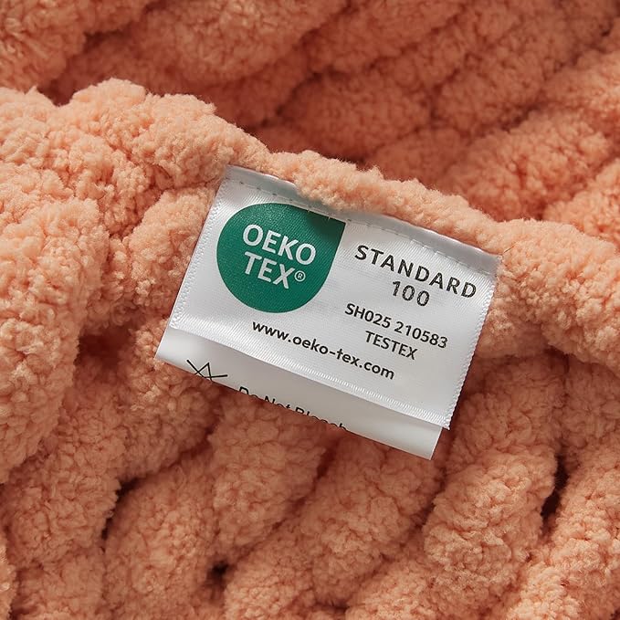 WESHIONGOO Chunky Knit Blanket Throw Knitted Throw Blankets for Couch Bed Fluffy Soft Blanket with Jumbo Chenille Yarn Thick 100% Handmade(Peach Fuzz, 51"×63")