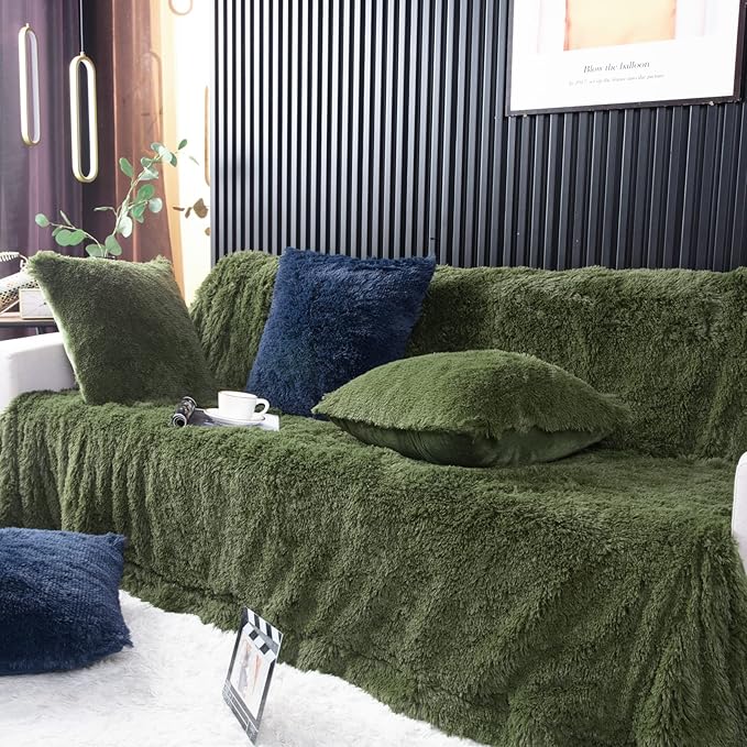 YUSOKI Faux Fur Queen Blanket(Olive Green,90" x 90"),Whithout Pillows,Winter Lightweight Plush Fuzzy Soft Cozy Microfiber Comfy Bed Blanket for Women Kids Girls Couch Sofa Washable