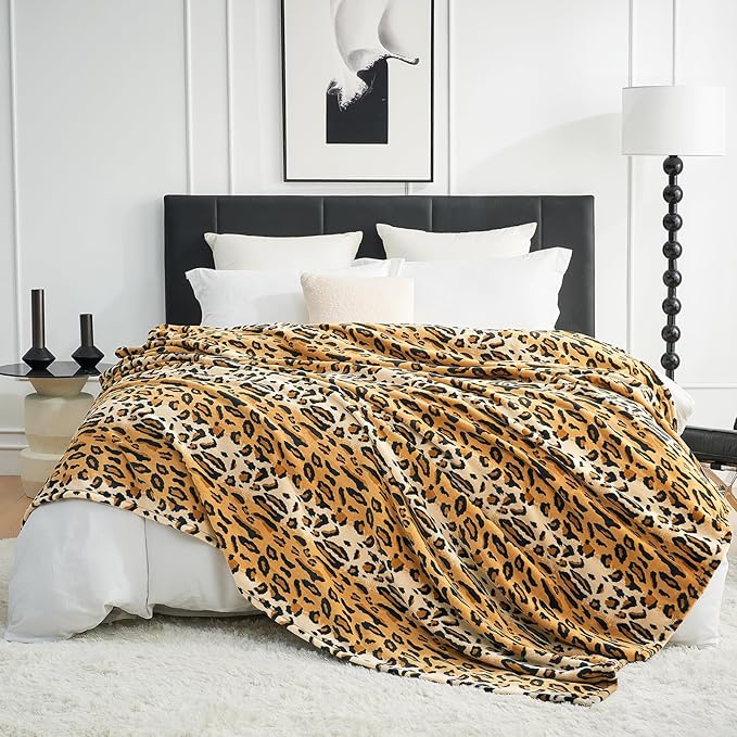 Cozy Bliss Leopard Print Fuzzy Blanket Throw for Bed & Couch - Thick Soft Warm Fleece Blankets for Room Decor, for Kids, Women Men Girls, Brown Cheetah 60"*80"