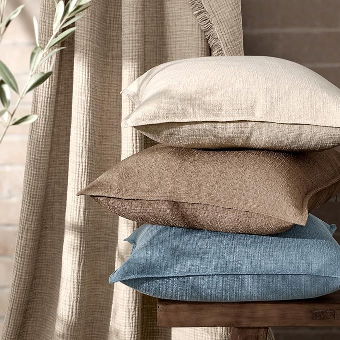 MIULEE Pack of 2 Thick Textured Couch Throw Pillow Covers, Natural Linen Decorative Pillow Covers 22x22, Neutral Cushion Cases for Sofa Bed Living Room Modern Farmhouse Home Decor, No Filling