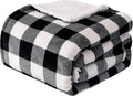 Elegant Comfort Luxury Ultra-Plush Velvet Touch Buffalo Plaid Fleece Throw - Soft, Warm, Cozy Micromink Sherpa-Backing Reversible Blanket for Bed, Sofa and Couch, Buffalo Black