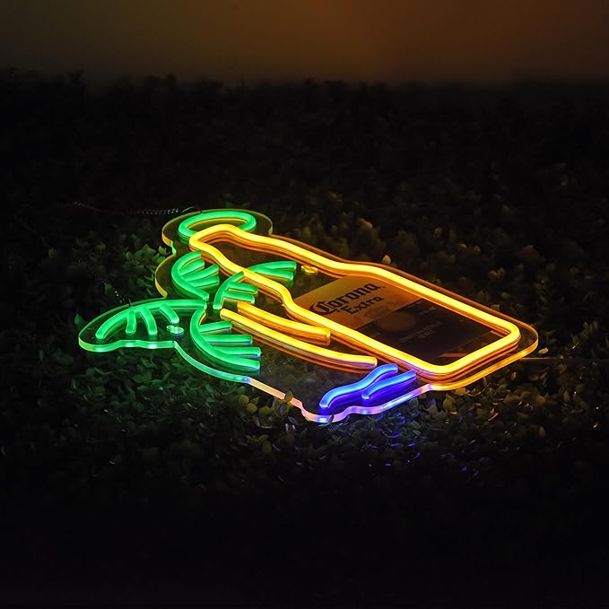 Beer Palm Tree Coro Bottle Neon Sign Dimmable LED Bar Neon Light for Wall Décor Neon Art signs with USB Plug for Pub Store Party Man Cave.