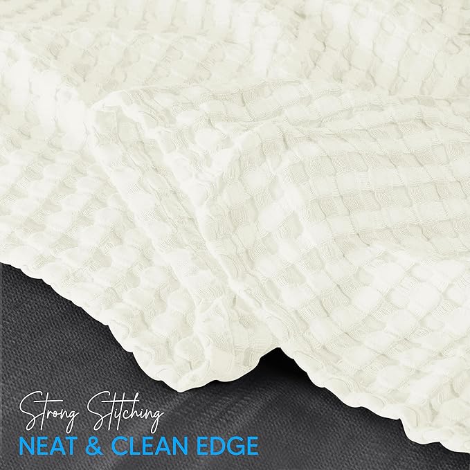 Utopia Bedding Ivory 100% Cotton Waffle Blanket 300 GSM [Queen - 90x90 Inch] Soft Lightweight Breathable Bed Blanket for All Season