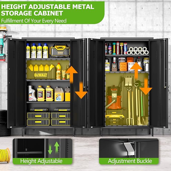 47" Metal Storage Locker, Lockable Employees Metal Locker with 2 Door and Adjustable Shelves, Steel Locker for Home, School, Office, Gym (Black)