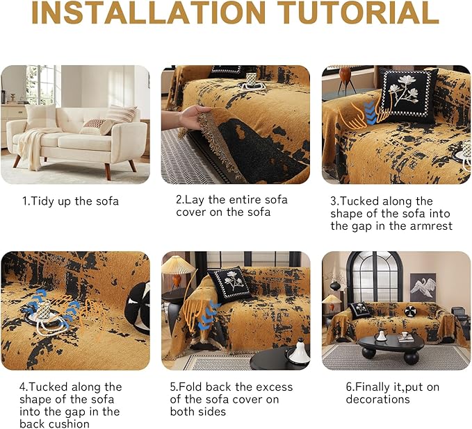 HANDONTIME Abstract Couch Cover for Dogs Pumpkin and Black Couch Cover Blanket for 3 Cushion Sofa Modern Aesthetics Sofa Covers Washable Pet Friendly Chenille Protector Furniture Covers, 71" X 150"