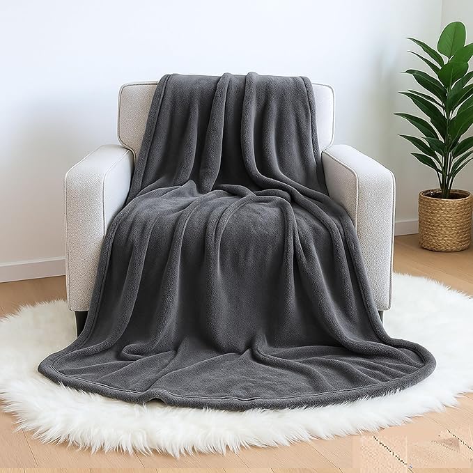 Polar Fleece Throw Blanket for Couch, Twin Bed, Chair, Kids, Adults, Pets 50x60 Soft Cozy Reversible Throw Blanket (Charcoal Grey)