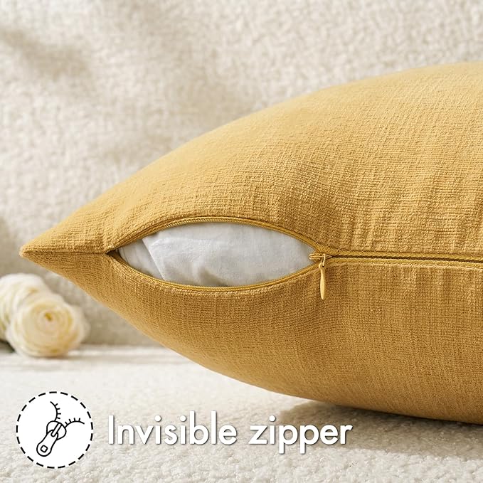 MIULEE Gold Couch Pillow Covers 18x18 Inch, Set of 2 Soft Chenille Decorative Square Throw Pillow Covers Farmhouse for Sofa Living Room Bed