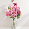 LUEUR Artificial Flowers in Vase Centerpiece – Pink Dahlia, Tulip & Rose Arrangement, Faux Floral Table Decorations for Coffee Table, Dining Room, Living Room & Farmhouse Home Decor