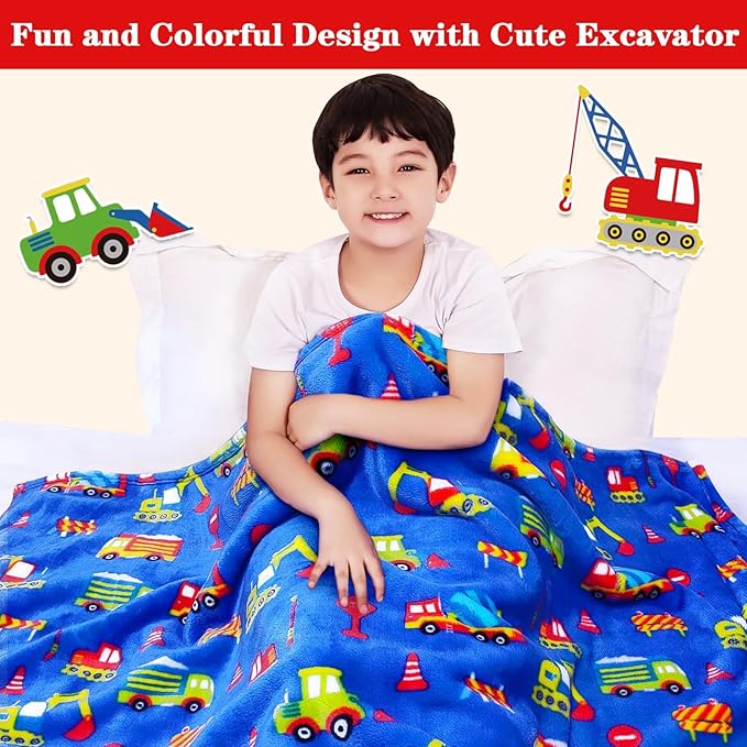 Lukeight Excavator Toddler Blanket Gifts for Boys and Girls, Plush Tractor Throw Blanket for Kids, Thick and Warm Boys Blanket for Teens Birthday (Excavator, 50x60 Inches)