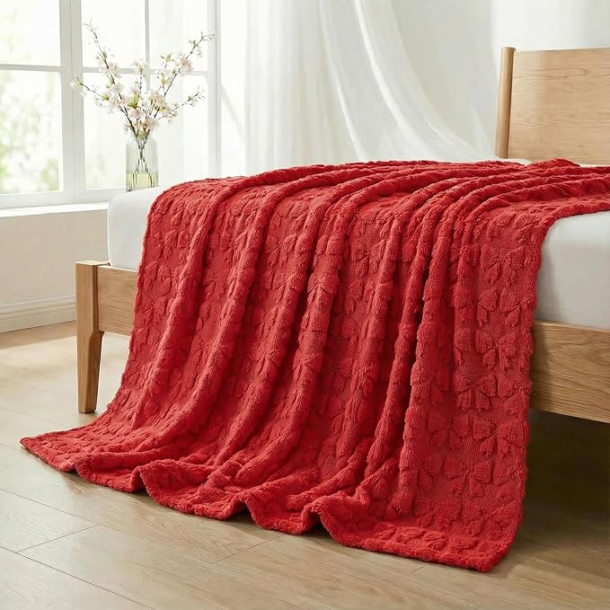 Horaldaily Valentine Bow Blanket Throw, Red Bow Soft Fuzzy Plush Faux Fur Cozy Blankets for Couch Sofa Bed Lounging, Ideal Gifts for Kids Adults Wife Self, 50x60