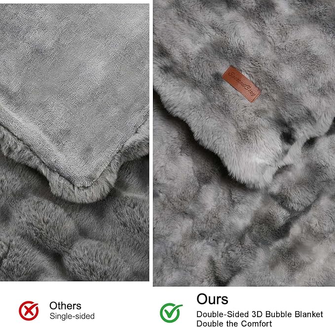 Double-Sided Throw Blanket for Couch, Gray Cozy Plush Fluffy Bubble Blanket Foldable for Spring Bedroom Home Decor Living Room Office Nap Travel, for Mom Women, 50" x 60"