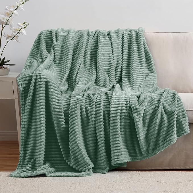 Nestl Green Throw Blanket for Couch - Cozy Warm Fuzzy Blankets for Women, Plush Small Fleece Throws for Girls - Sage Green, 50 x 60 Inches