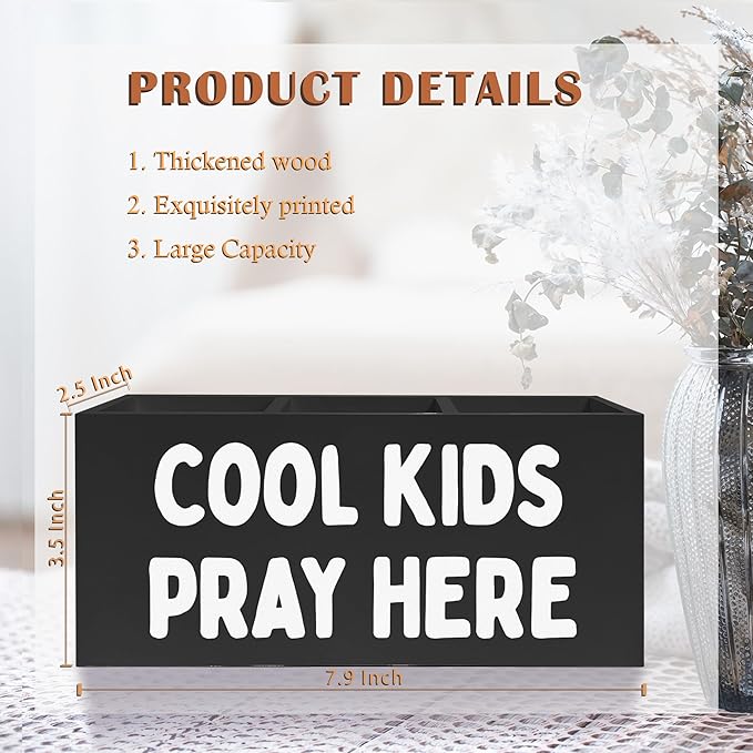 Christian Pen Pencil Crayon Holder for Kids Boys, Cool Kids Pray Here Bible Verse Pencil Pen Holder Organizer for Toddler Boys Room Bedroom Desk Accessories,Room Bedroom Decor