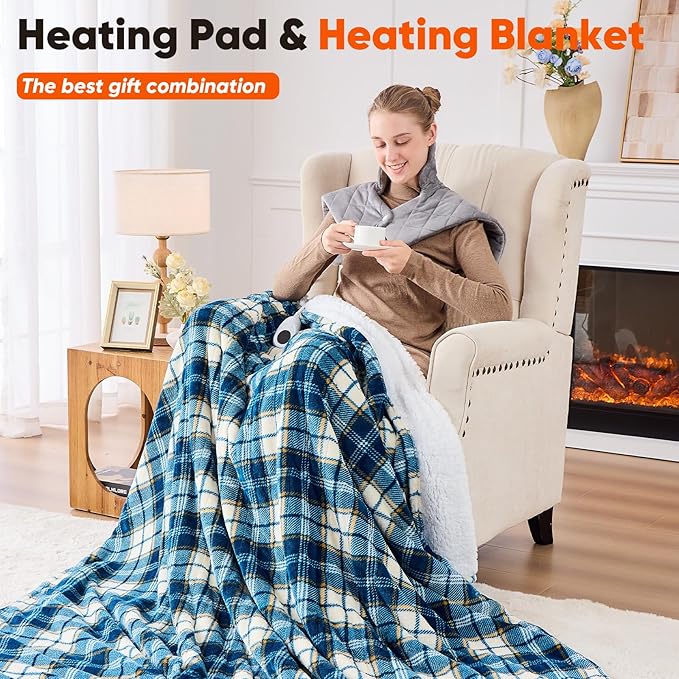 OCTROT 3 lb Weighted Heating Pad for Neck and Shoulders, for Mom Wife Grandma, Birthday Gifts for Men Women Dad, Instant Electric Heated Blanket with 9 Heat Options 4 Auto-Off Timer, Grey