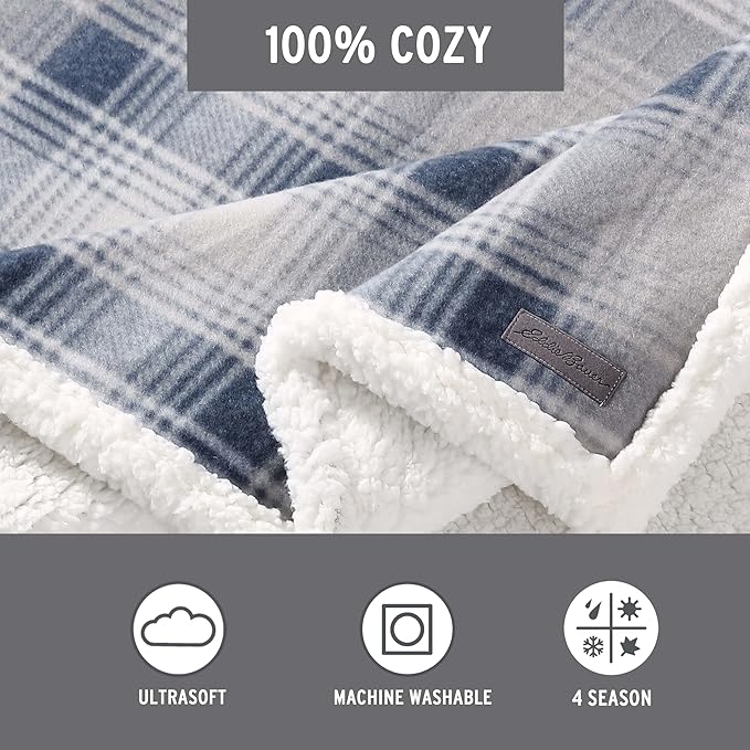 Eddie Bauer - Blanket, Super Soft Reversible Sherpa & Brushed Fleece Bedding, Ideal Throw Blankets for Couch, Plaid Home Design (Nordic Midnight)