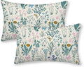 AEIOAE Spring Pillow Covers 12x20 Inch Set of 2,Blue Teal Wild Flower Plant Throw Pillows Case,Seasonal Floral Outdoor Decorative Linen Farmhouse Decor Cushion Covers for Home Sofa Bed Couch
