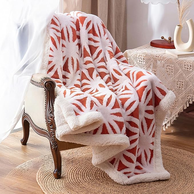 LOMAO Sherpa Fleece Blanket Easter Gifts for Mom Cozy Soft Throw Blanket for Women Men Dual Sided Couch Sofa Bed Blanket (Coral, 60''x80'')