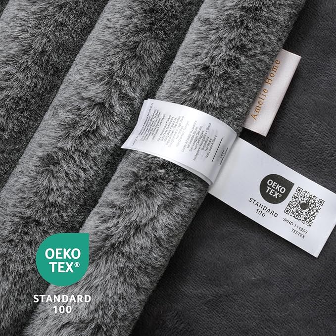 Amélie Home Faux Fur Throw Blanket for Couch, Ultra Cozy Fuzzy Fluffy Fur Luxurious Soft Striped Plush Gift Blankets for Family Sofa Chair Bedroom, 55"x70", Cationic Wolf Gray