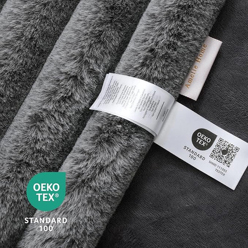 Amélie Home Faux Fur Throw Blanket for Couch, Ultra Cozy Fuzzy Fluffy Fur Luxurious Soft Striped Plush Gift Blankets for Family Sofa Chair Bedroom, 60"x80", Cationic Wolf Gray