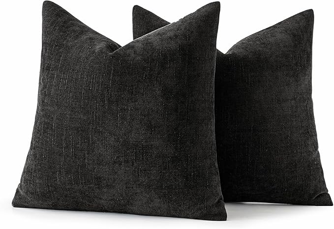 MIULEE 26x26 Inch Pack of 2 Euro Sham Decorative Throw Pillow Covers Soft Chenille Throw Pillows Textured Cushion Covers for Bed Couch Sofa Bedroom Living Room, Black