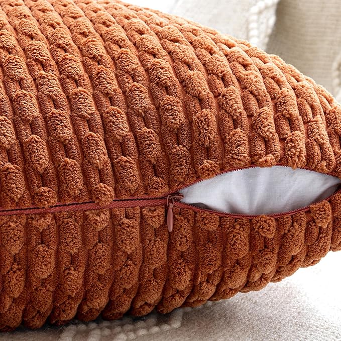 MIULEE Terracotta Decorative Throw Pillow Covers for Couch Sofa Living Room Set of 4 Rustic Striped Cushion Covers Corduroy Pillowcases Farmhouse Home Decor 18x18 Inch Burnt Orange