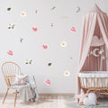 Decalcomania Flower Wall Decals - Set of 19 Pink White Rose Floral Bouquet Wall Stickers for Nursery Bedroom Living Room Decor Removable Peel and Stick Indoor Wall Decor