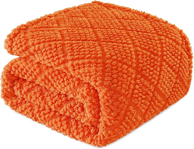 Whale Flotilla Fuzzy Fleece Throw Blanket for Couch, Bed, Soft Fluffy Jacquard Waffle Blankets for All Season, Lightweight and Warm, 50x60 Inch, Burnt Orange