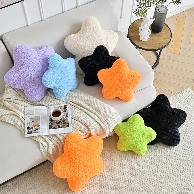 Star Pillow, 14.9" Star Shaped Plush Pillow for Couch Bed Sofa, Cute Decorative Throw Pillows with Soft Faux Fur Room Decor for Bedroom Living Room (Orange)