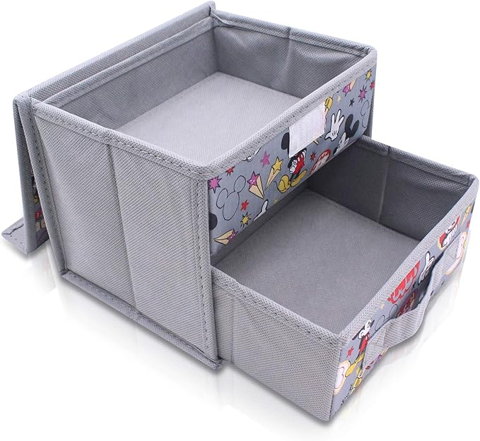 Finex Foldable Collapsible Storage Organizer Box for Desk with Flip Top Lid & Removable Drawer - Gray Mickey