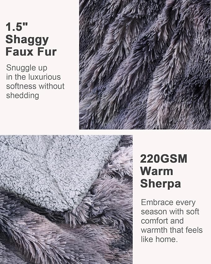Super Soft Fluffy Faux Fur Throw Blanket for Couch, Fuzzy Sherpa Fleece Cozy Warm Gifts for Women, Room Decor Christmas Plush Thick Throw for Men, Minky Teen Gifts Winter Bedding, 50" x 60"