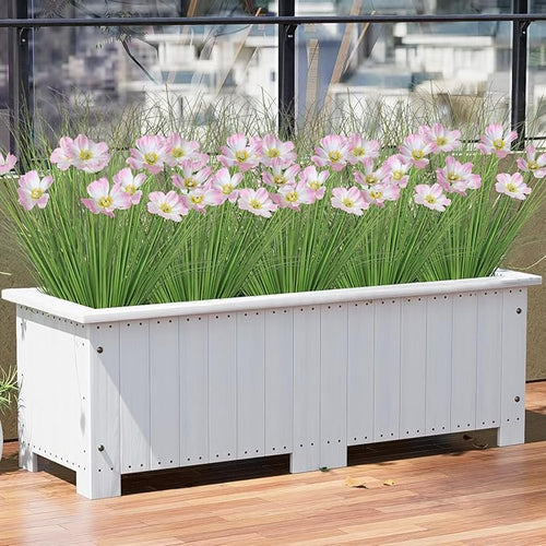 24 Bundles Artificial Flowers for Outdoors Onion Grass UV Resistant Greenery Stems Weed Artificial Fake Shrubs Grass Plant with Flowers Bushes Decoration for Indoor Outdoor Garden Office Home
