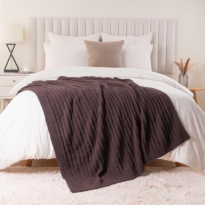 BATTILO Fluffy Soft Throw Blanket for Couch, Knit Fuzzy Plush Brown Throw Blankets, Cozy Warm Lightweight Blanket for Bed, Sofa, Home Decor, 50"x60"