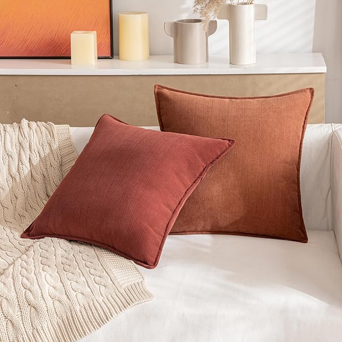MIULEE Pack of 2 Burnt Orange Decorative Pillow Covers 20x20 Inch Soft Chenille Luxurious Couch Throw Pillows Farmhouse Cushion Covers with Elegant Design for Sofa Bedroom Living Room Home Decor