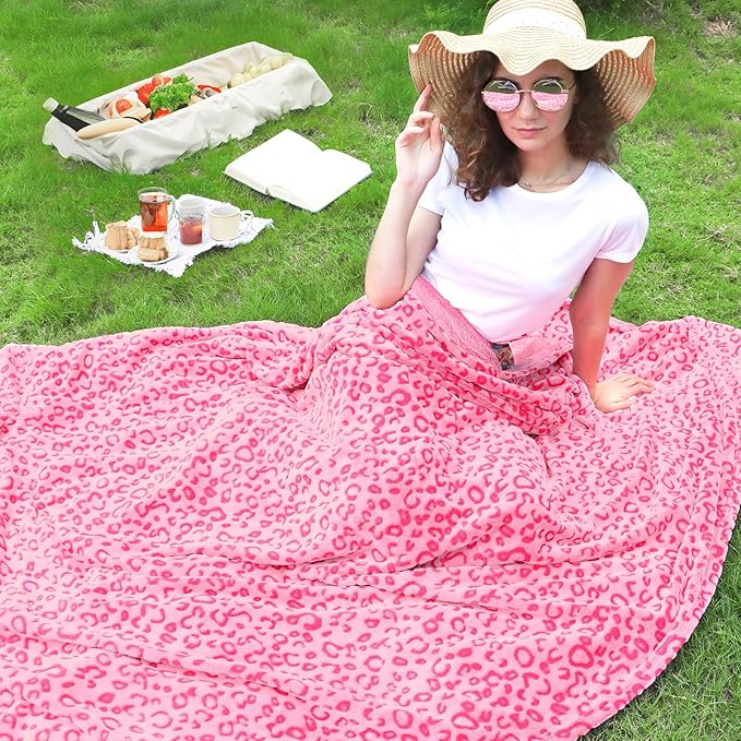 ZHIKU Pink Blanket for Women - Cheetah Print Blanket Pink Gifts for Women Mother Girls Soft Warm Leopard Print Throw Blanket for Birthday Gifts 50"x60"